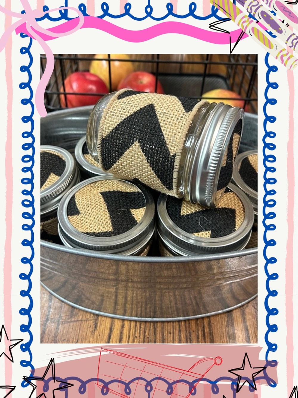 Rustic Burlap and Black Chevron Mason Jars